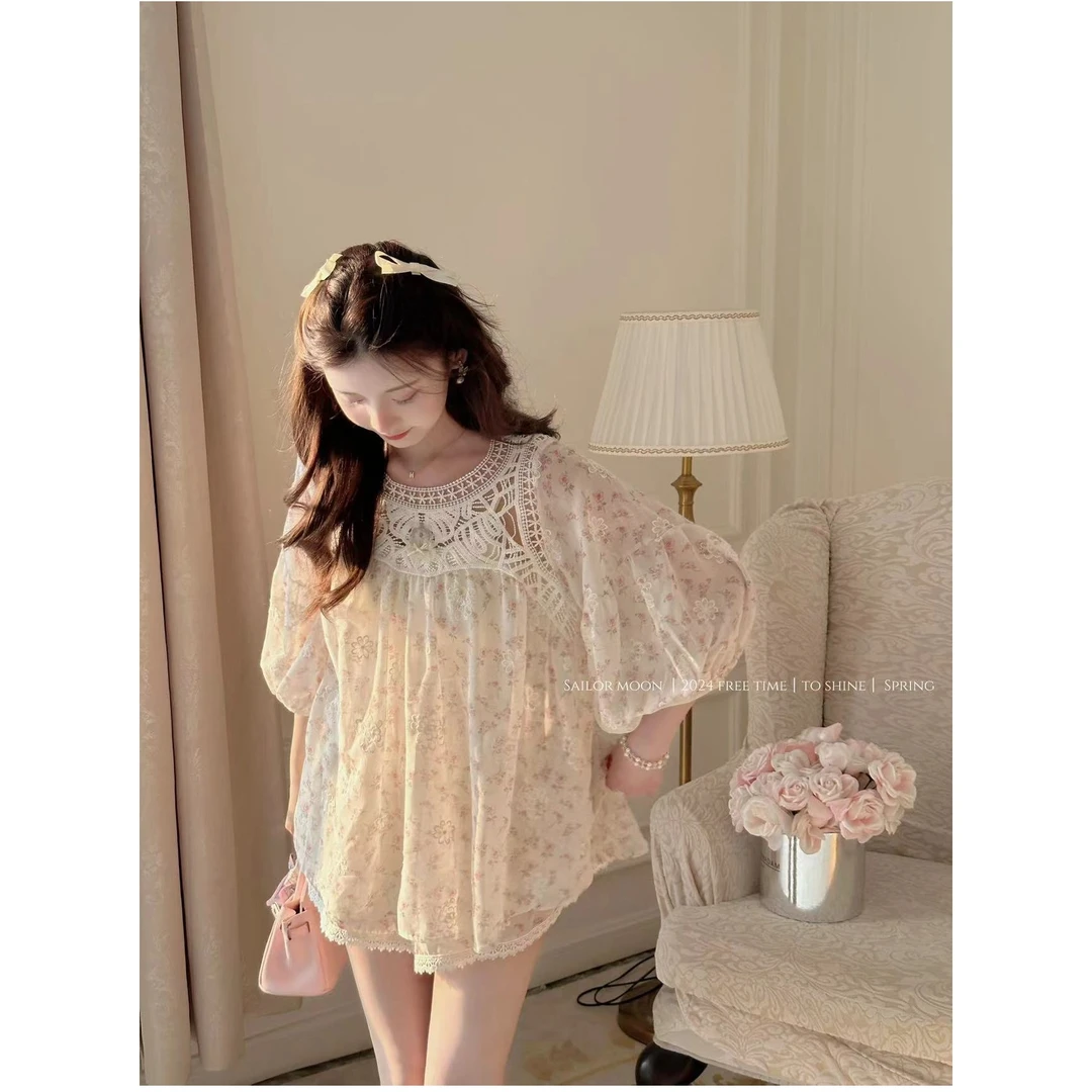 妖精的美美 【奶芙莓莓】春夏宽松甜美提花绣短裤