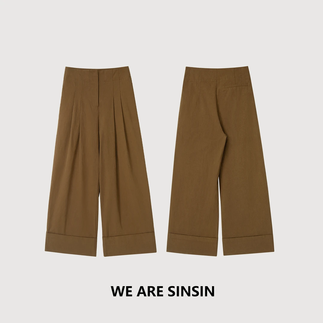 miss muzi｜“脏橘超绝”（100%高支全棉）自带气场的翻边直筒阔腿裤