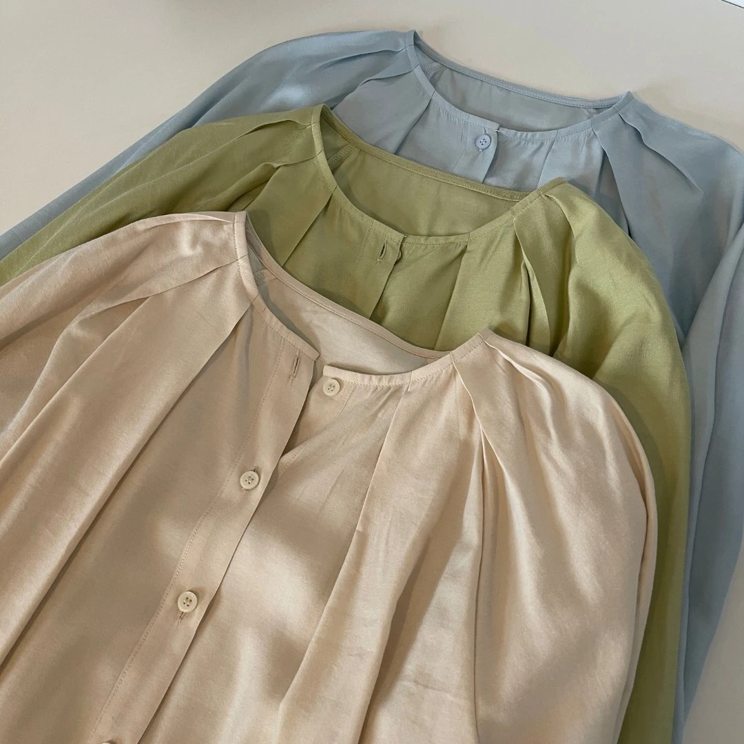 miss muzi【特价】法式髙级感简约小设计打褶衬衫