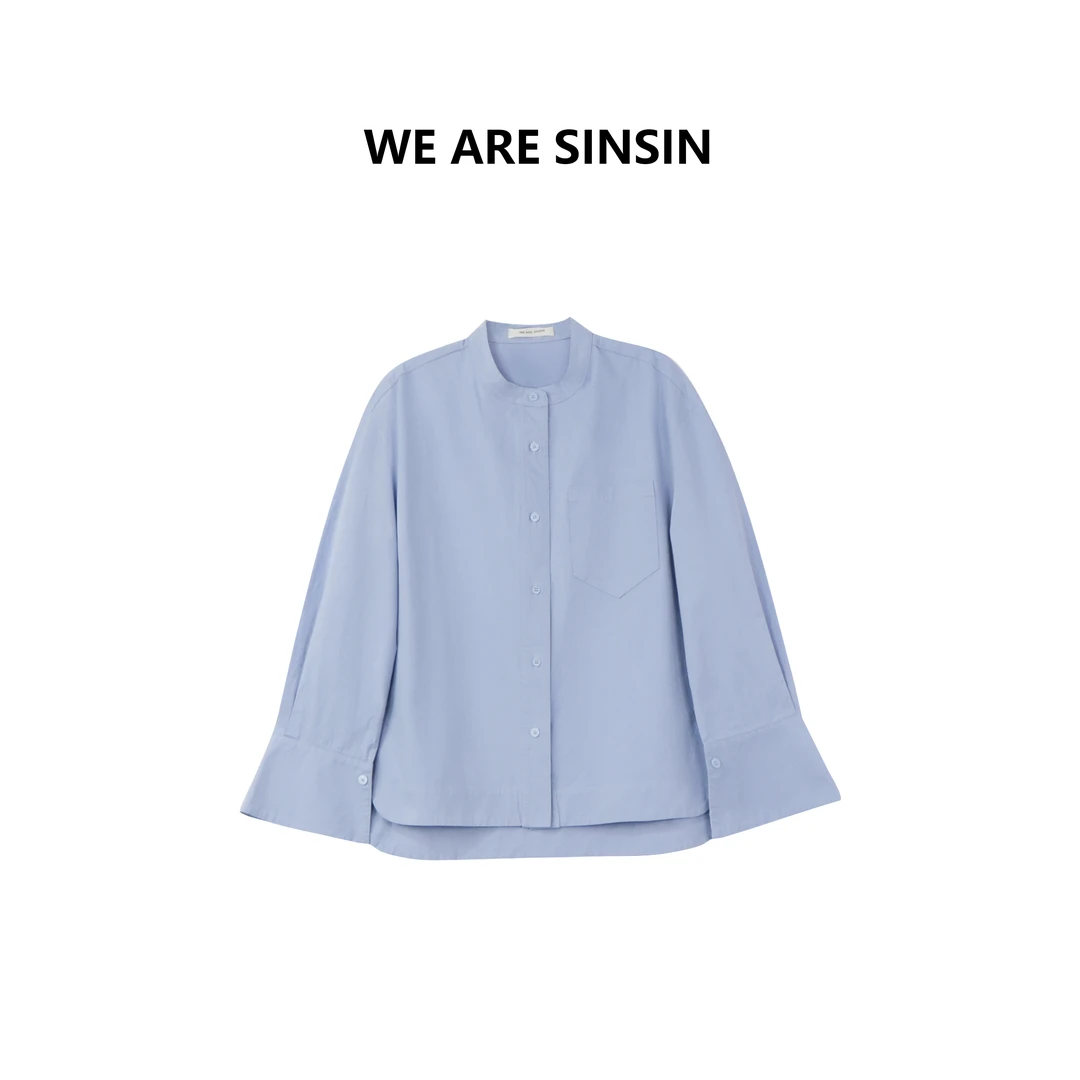 miss muzi｜“高支100%长绒棉”设计感小和立领气质长袖衬衫女