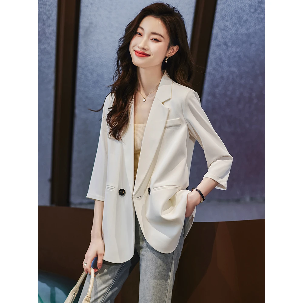七分袖白色小西装外套女2026新款夏季薄款休闲今年流行小个子西服