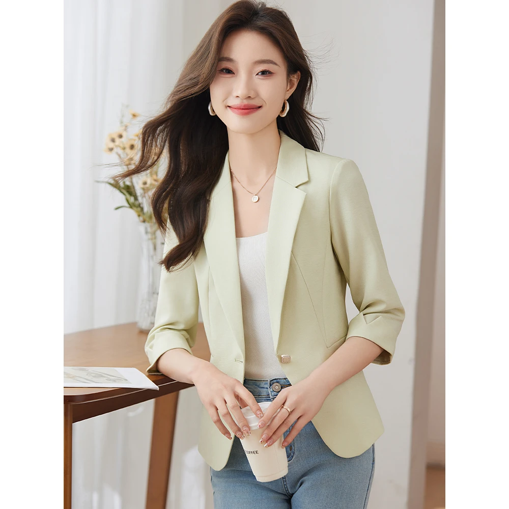 中袖小西装外套女2025新款夏季薄款七分袖气质收腰职业装西服上衣