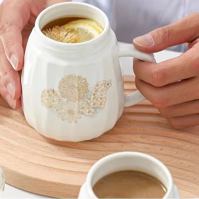 【展会破价】时光漫步镜面陶瓷450cm马克杯2个家用防滑带盖