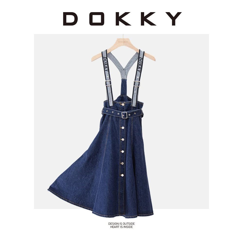 DOKKY【牛仔狂想曲】超重工刺绣大摆牛仔背带连衣裙A863#气质