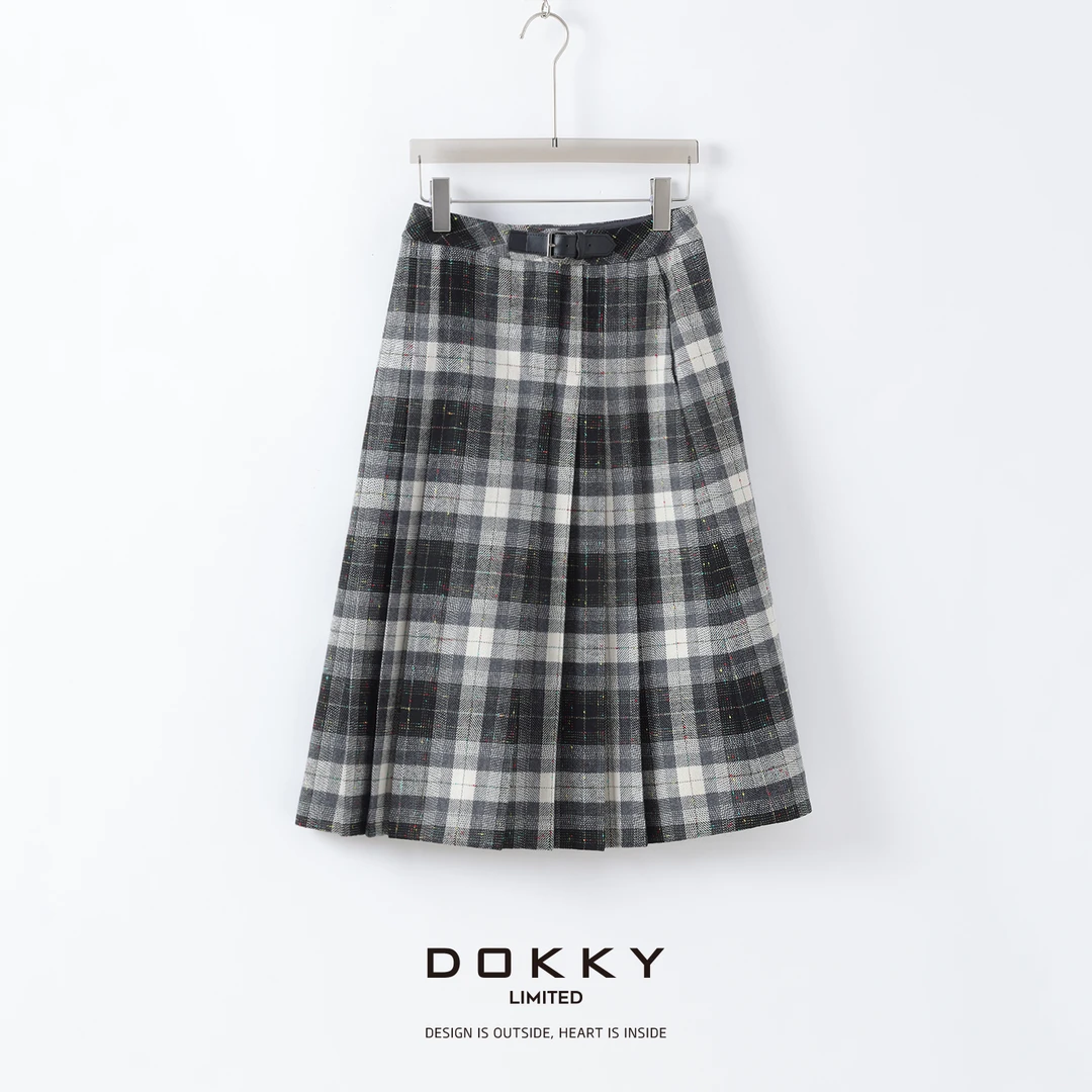 【西雅图半裙】DOKKY高定羊毛色织格纹.减龄学院风|黑白格子半身裙
