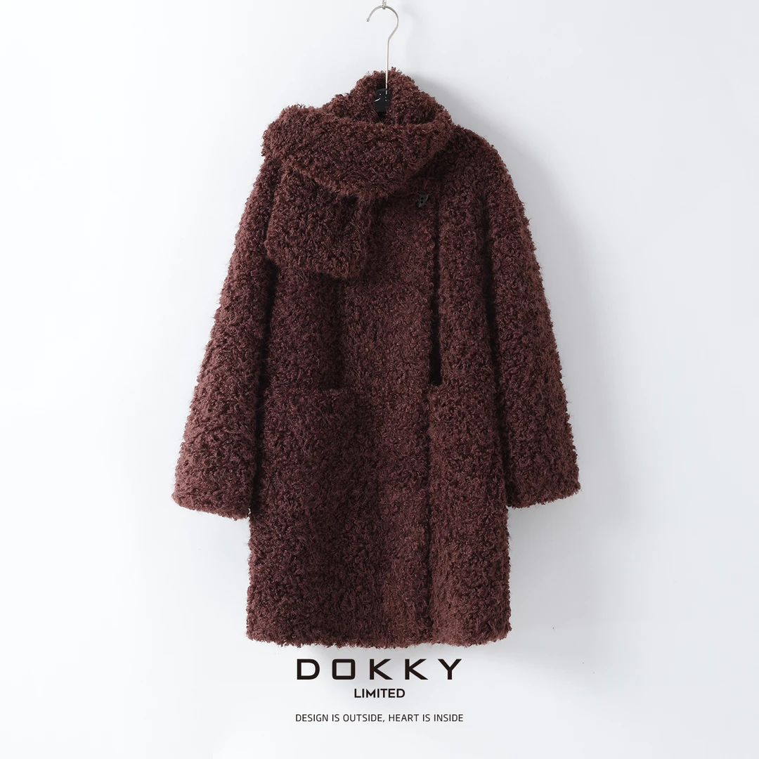 【蘑菇卷卷】DOKKY环保羊卷毛.超遮肉巨显瘦|围中长款围脖毛毛外套