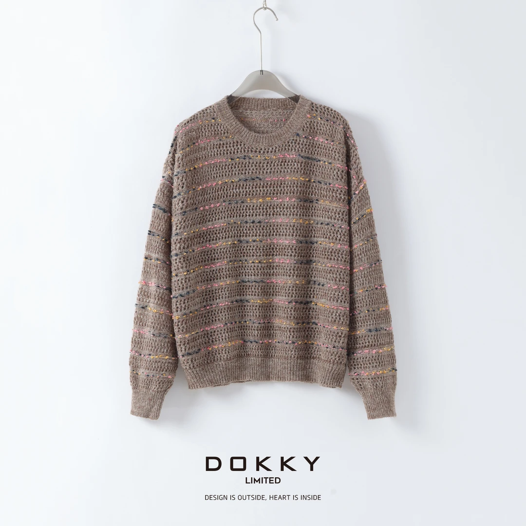【彩糖镂花衫】DOKKY花纱彩条立体编织.时髦显瘦|宽松针织罩衫