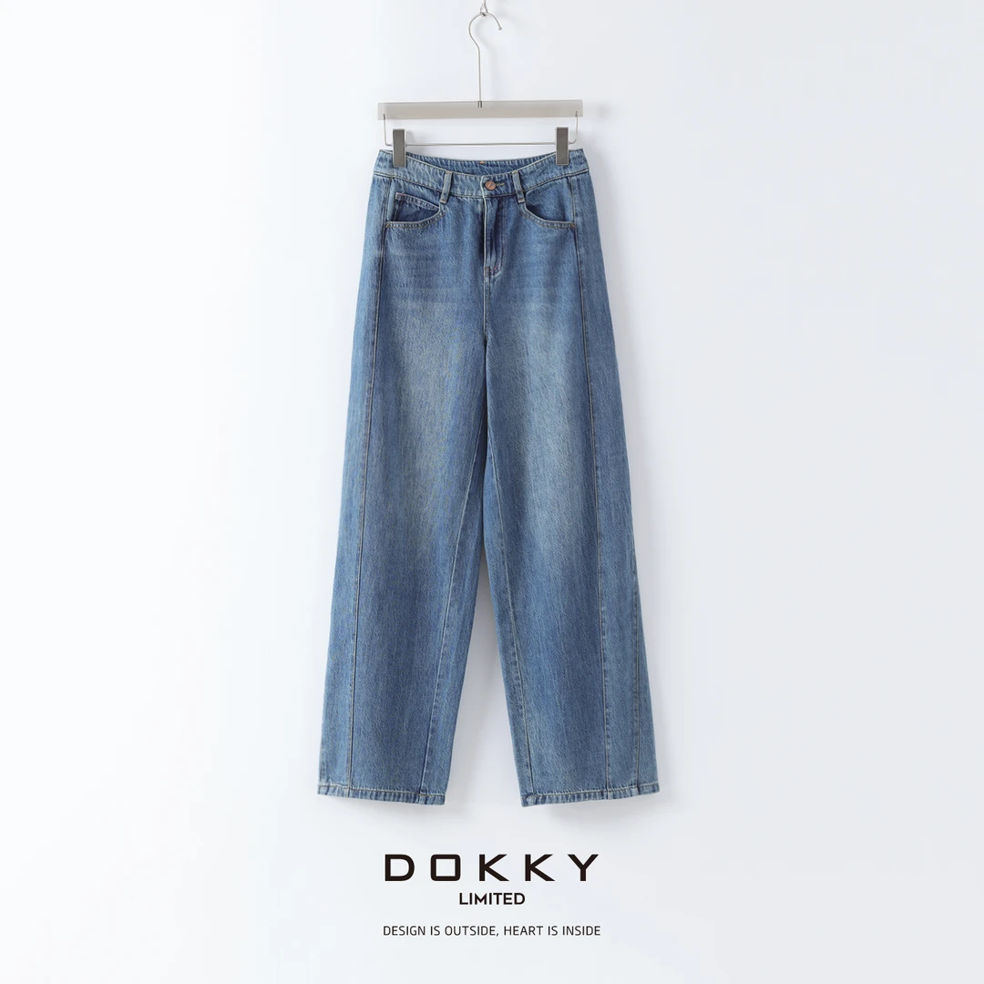 【彩线蓝牛】DOKKY分割.修饰腿型巨藏肉！做旧水洗|宽松牛仔裤