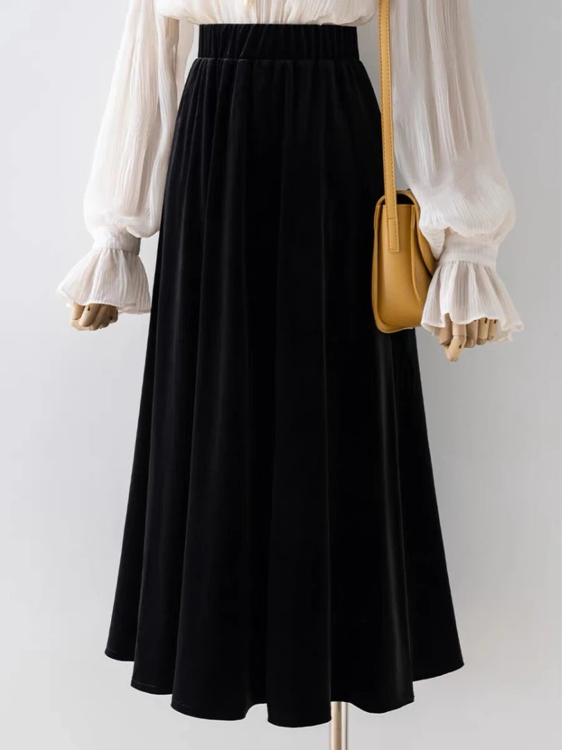 2024法式气质中长款裙子新款秋季百搭半身裙女装a字裙高腰显瘦