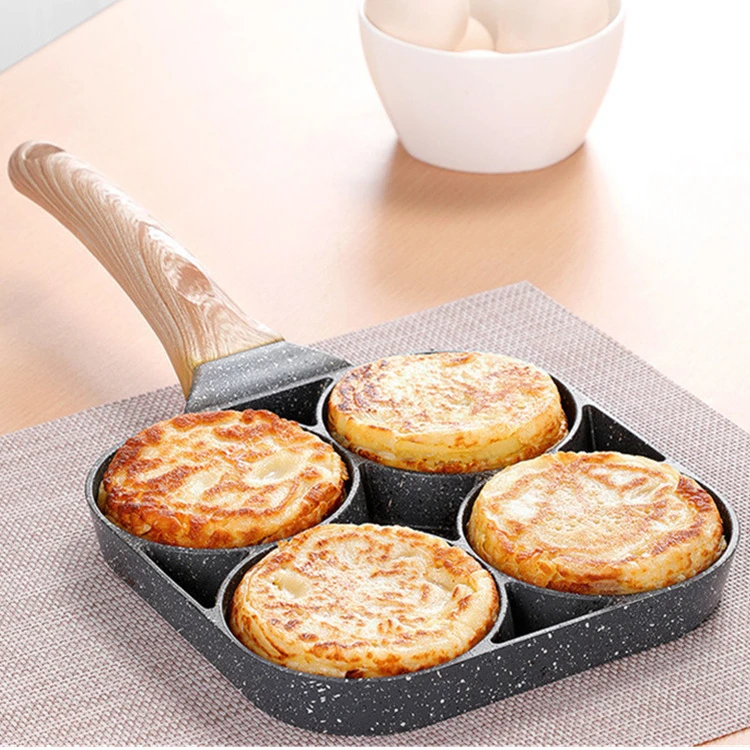 煎烤麦饭石四孔煎蛋锅平底不粘牛排锅早餐鸡蛋汉堡煎锅厨用品小锅