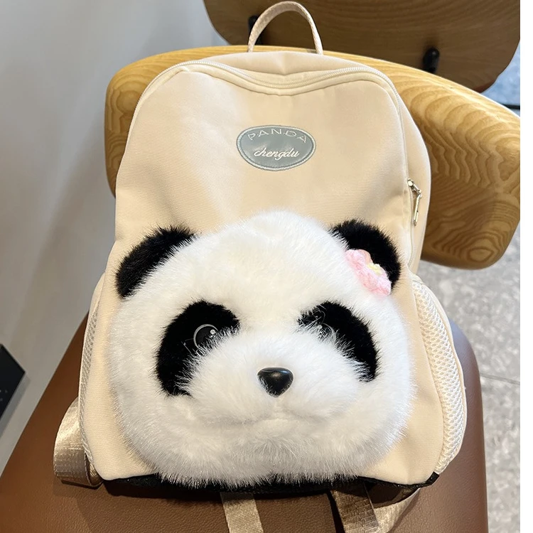 熊猫头双肩书包外出旅游网红百搭少女学生小包包卡通双肩背包