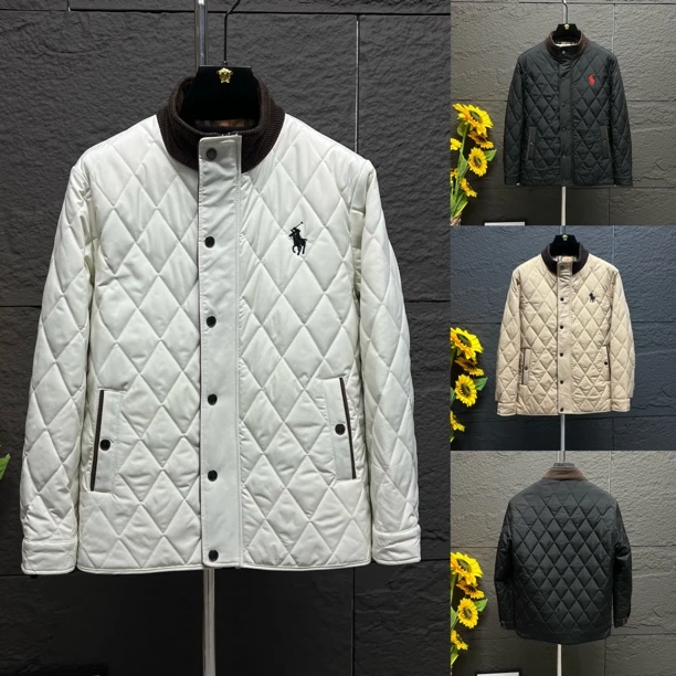 拉链散口袖菱形格夹克冬轻薄棉衣休闲商务立领保暖2688