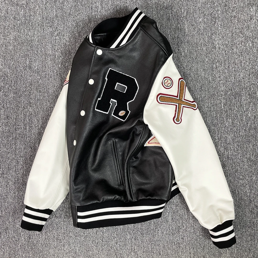 秋冬新款头层小牛皮棒球服真皮皮夹克男士休闲皮衣男款真皮皮衣