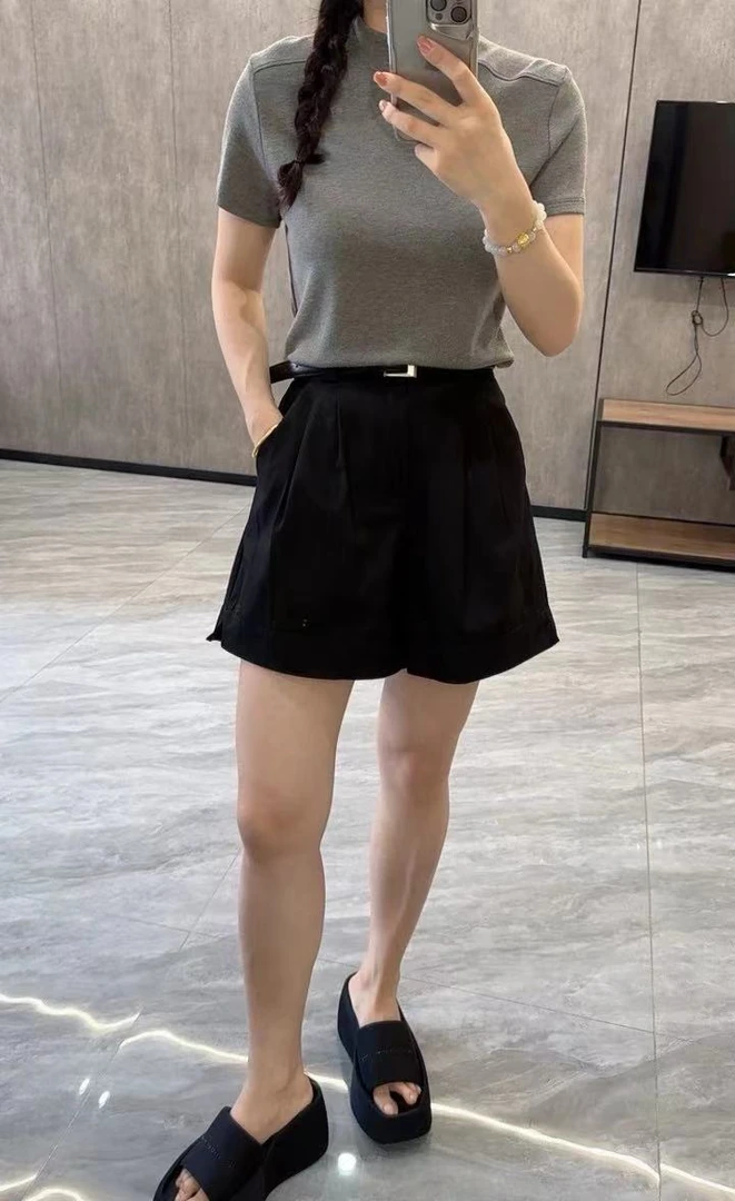 【卿她】夏款女松紧腰配皮带阔腿休闲气质显瘦时尚百搭短裤 2498