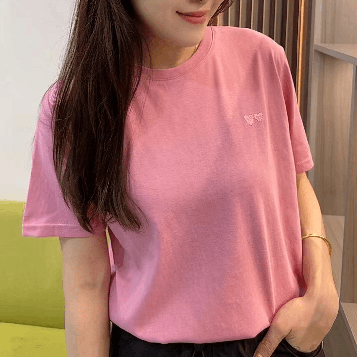 卿她 【】时尚休闲百搭夏季半袖潮流圆领爱心T恤8934