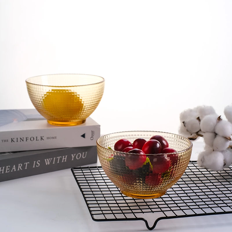 【2只】波点面碗新款上新中面碗家用琥珀色透明玻璃碗饭碗高档耐热