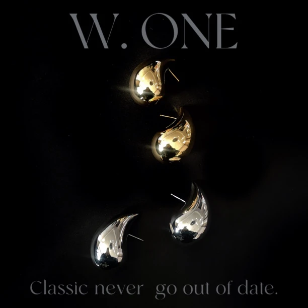 铜合金耳饰 【W. ONE】金属冷淡风水滴形状耳环小众设计高级感