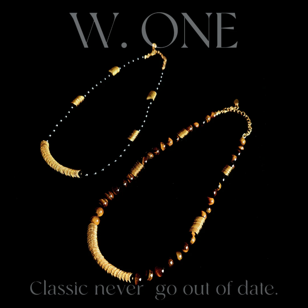 铜合金莫桑石项链 【W. ONE】小众欧美金属石头拼接百搭项链美拉德