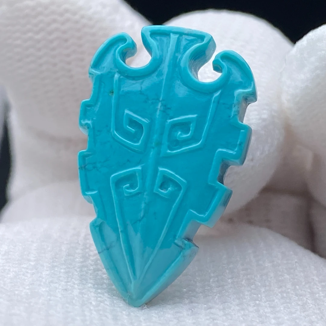 原矿绿松石高瓷菜籽黄挂件高瓷蓝雕件吊坠博古纹侧挂