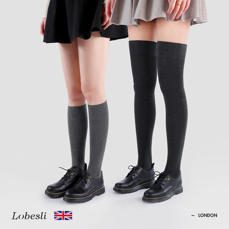 英国lobesli小腿袜中筒袜子女运动过膝袜jk袜压力黑色显瘦长筒袜