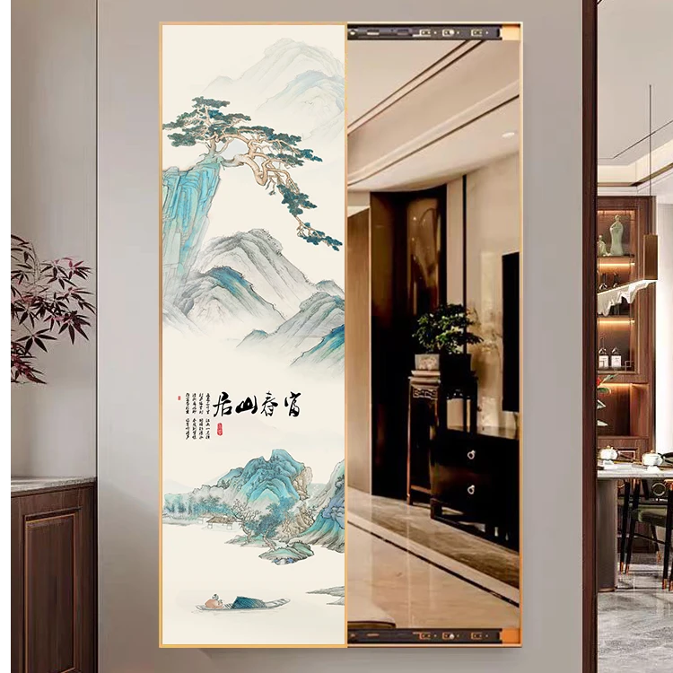 包安装-山水玄关画全身镜客厅装饰画隐藏式镜子卧室壁挂穿衣镜
