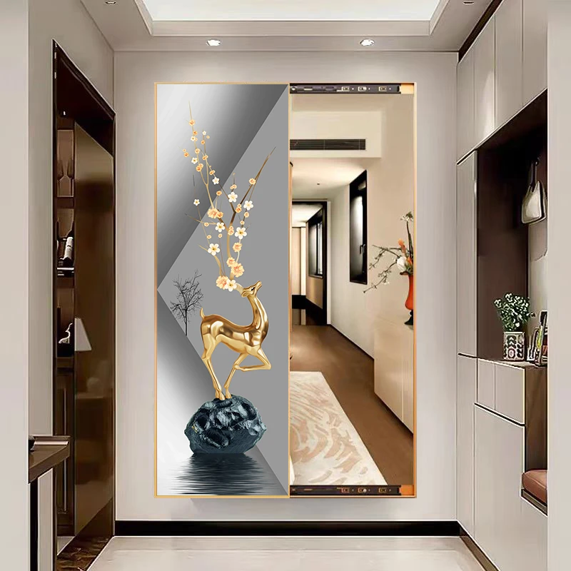 包安装-新中式玄关全身镜装饰画推拉简约隐藏镜子挂画防水