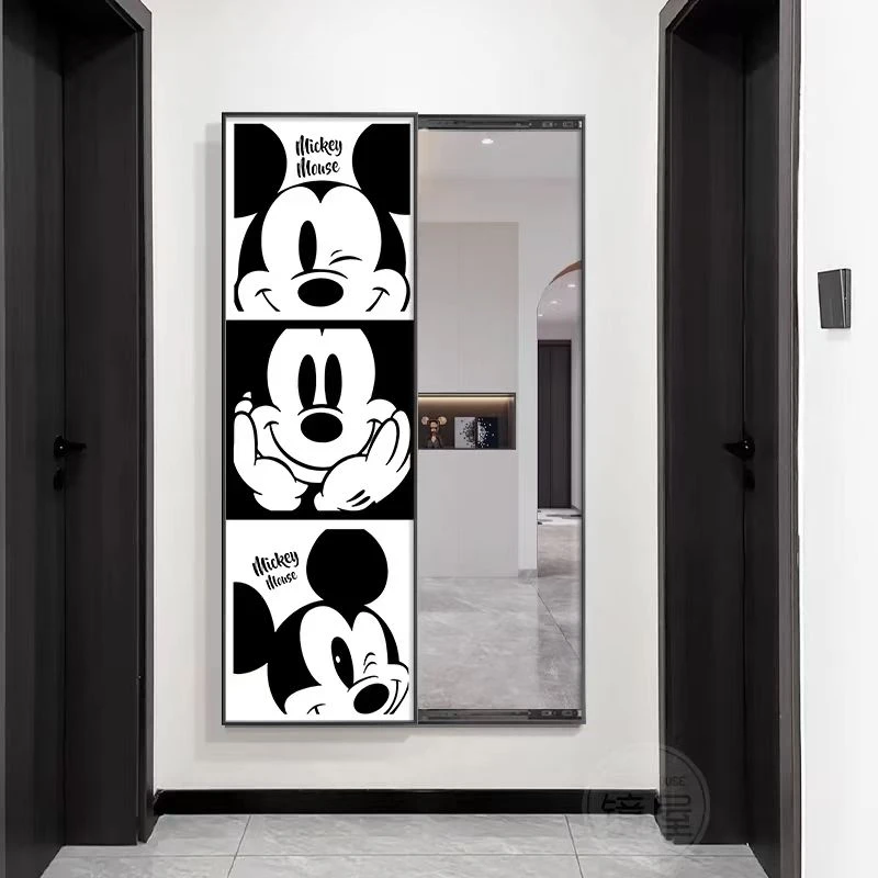 包安装-米奇隐藏式全身镜玄关装饰画挂画简约卧室壁画隐形穿衣镜