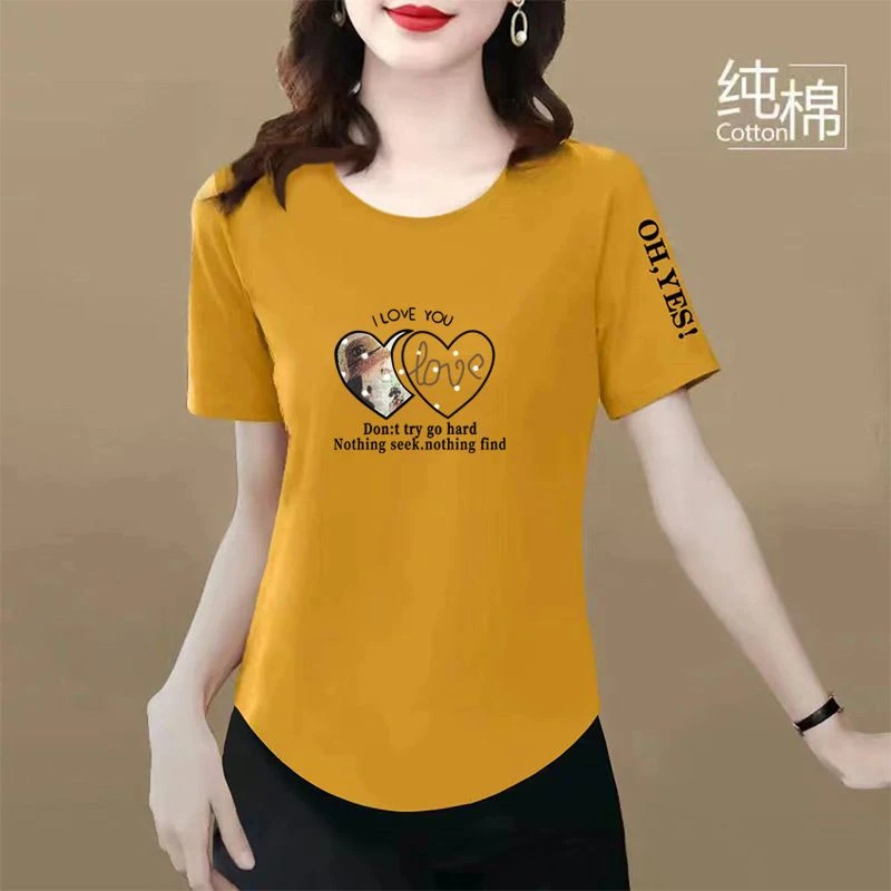 品质短袖T恤女2025夏季新款不规则下摆弧形显瘦大码休闲圆领上衣