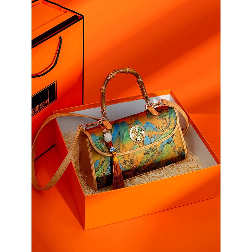 CHEVIOS&KOIRH新中式复古千里江山中国风竹节包女送妈妈旗袍手提