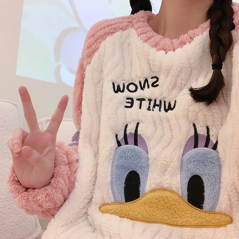 新款睡衣女秋冬季加厚舒棉绒可爱小鸭加绒可外穿家居服套装