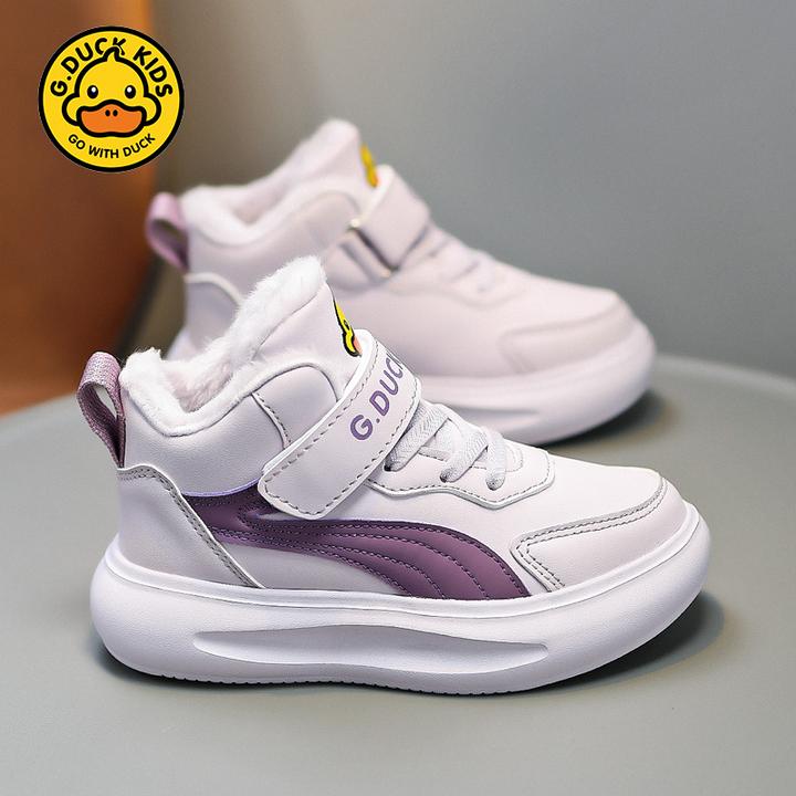 小黄鸭女童大棉保暖加绒加厚棉鞋2024冬季新款中大童儿童运动鞋