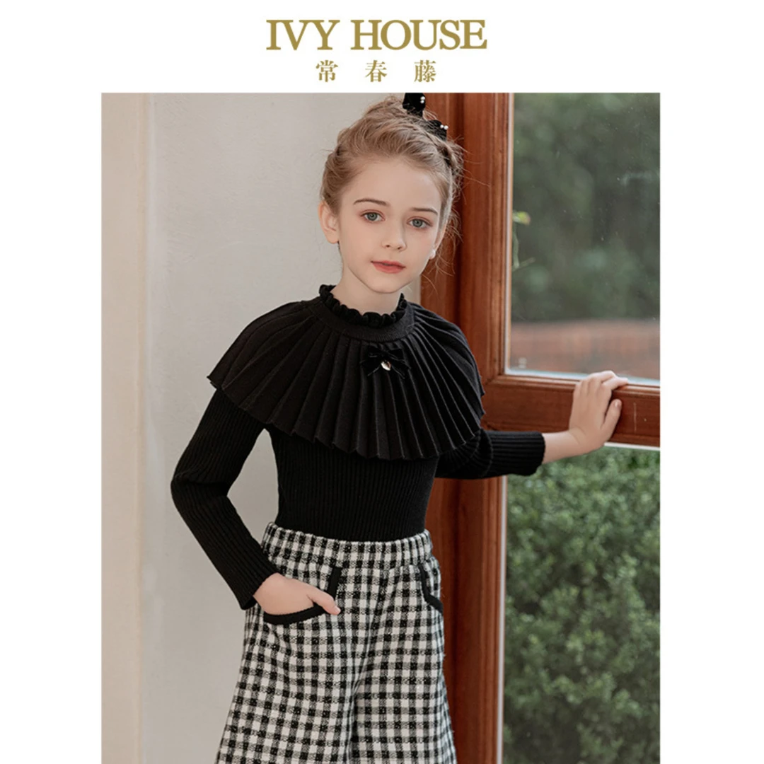 IVY HOUSE常春藤儿童装女童套装秋季款 棉线两件套披肩打底衫甜美