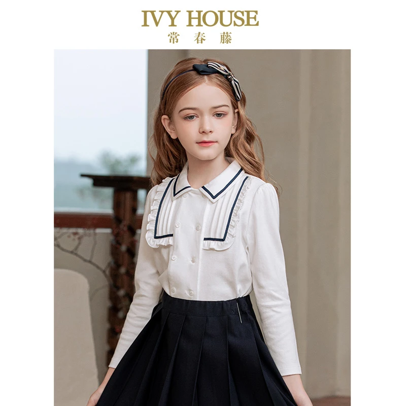 IVY HOUSE常春藤童装女童衬衫秋季新款 海军风针织上衣学院风