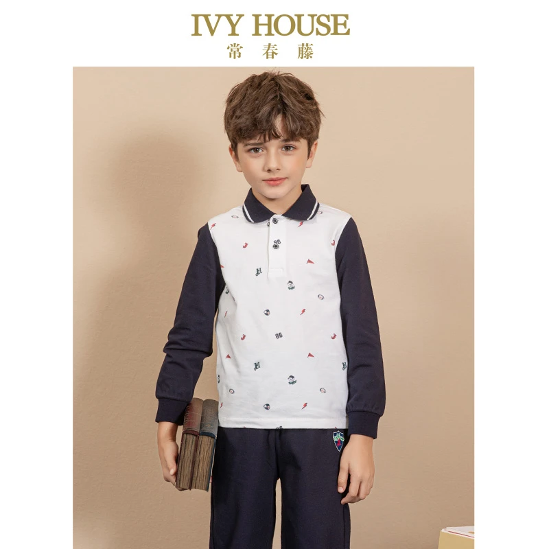 IVY HOUSE常春藤童装男童POLO衫2023春季新款 长袖翻领T恤休闲