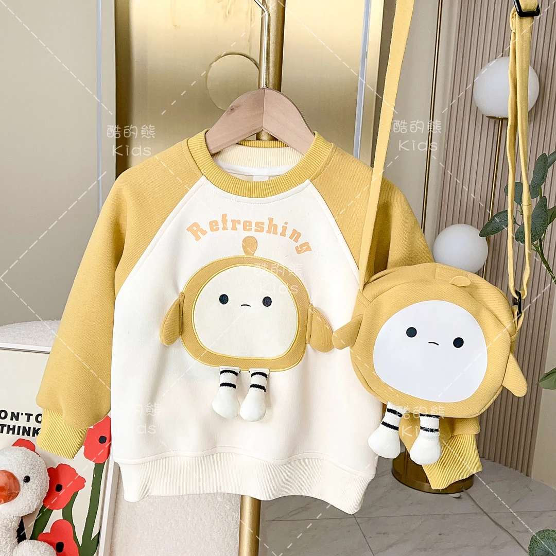 儿童卫衣男童女童秋冬新款韩版洋气套头圆领蛋仔卡通上衣潮D1313