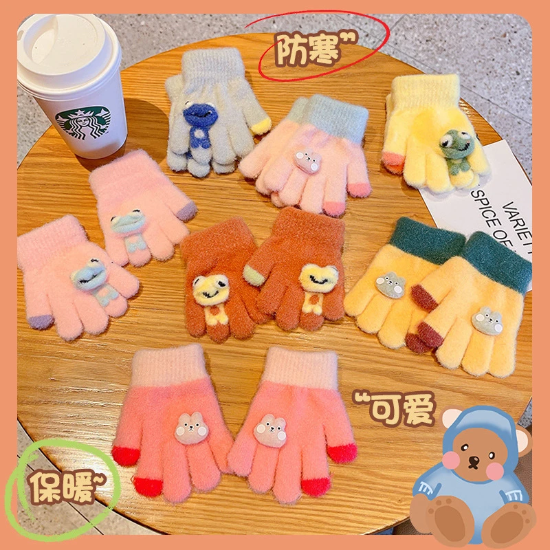 冬天宝宝可爱毛绒保暖婴幼儿手套儿童五指套0-3男女童1岁2岁指套