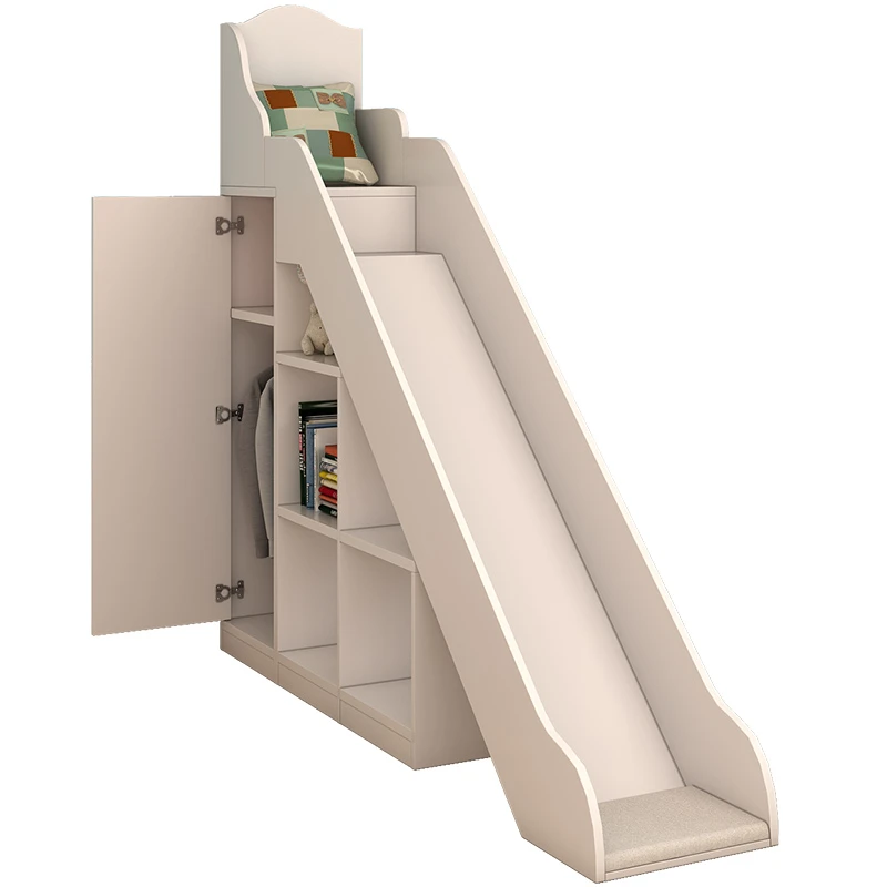 家用儿童房白色简约可搭配双人交错式上下铺两层床公主床滑滑梯