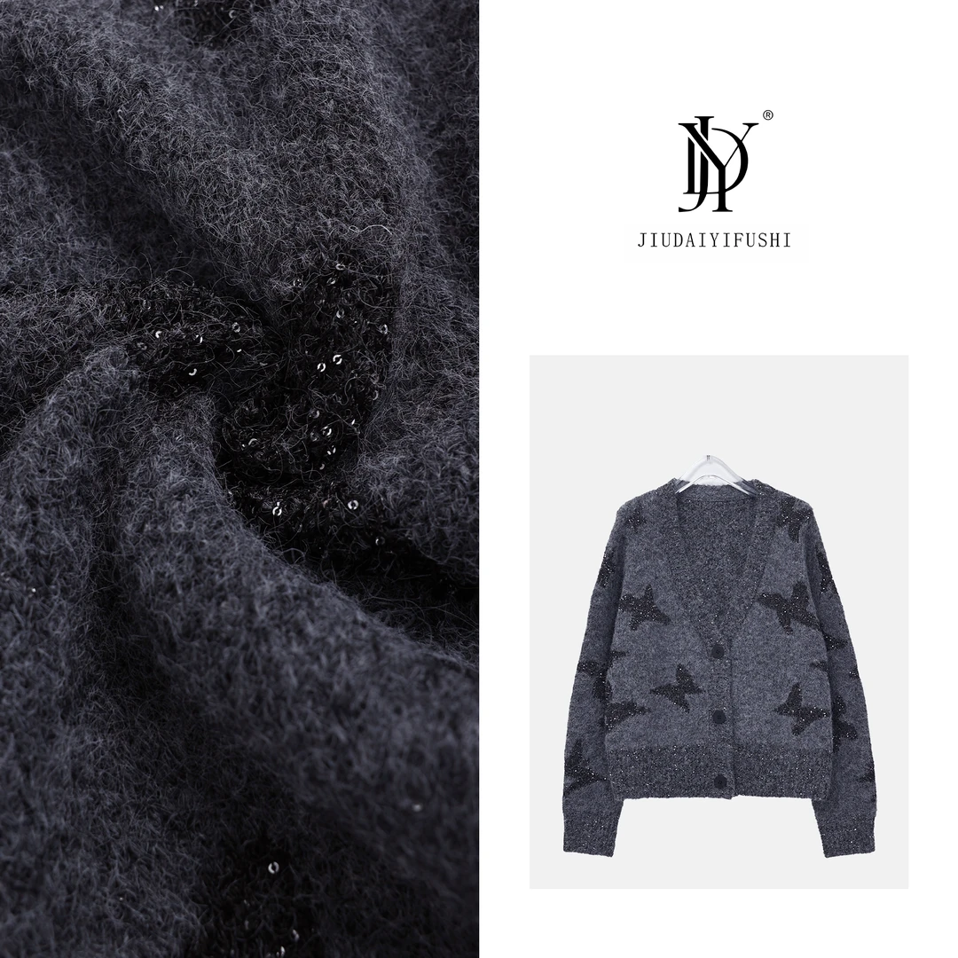 玖黛衣【蝴蝶开衫】冬款百搭蝴蝶图案高级休闲风开衫 XSJ33347