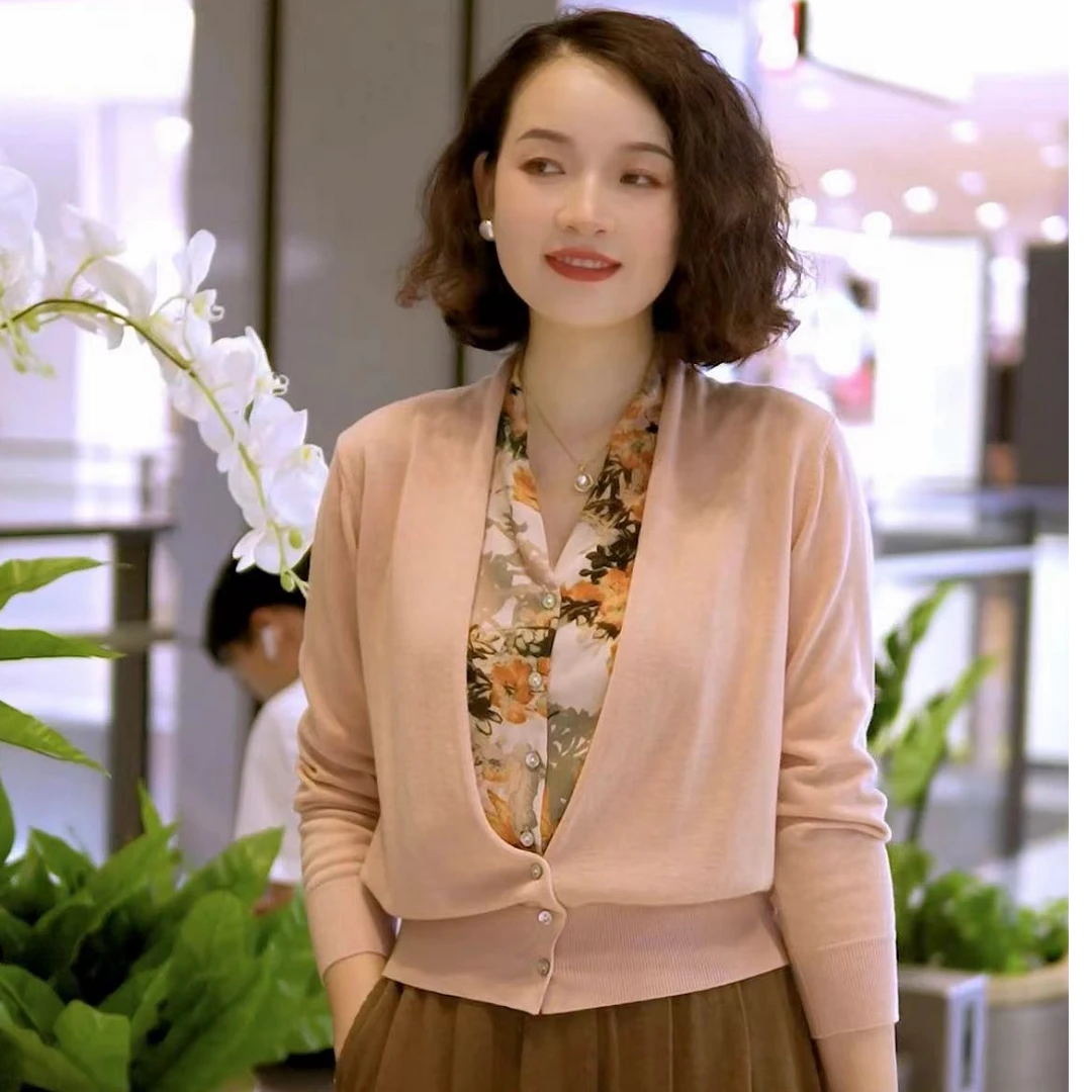 【西西】水墨画贵妃领假两件时尚百搭轻奢气质针织开衫