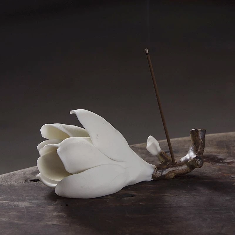 德化手工玉兰花陶瓷毛笔架笔搁茶宠插香高颜值小装饰品文房四宝