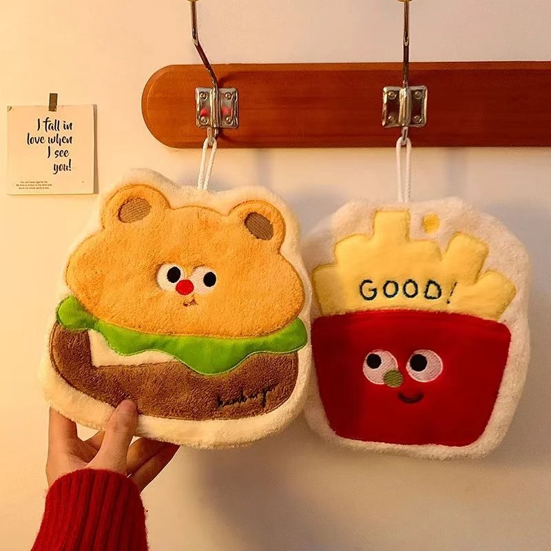 厨房擦手巾烘焙挂式可爱吸水加厚卫生间珊瑚卡通手帕儿童速干刺绣