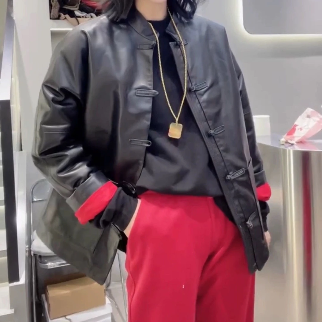 【MM】欧货新中式时尚休闲百搭国风复古蛋白皮皮U拼色棉服