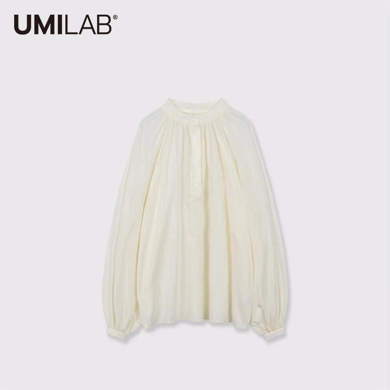 UMILAB【清仓特卖】【影流】纵向条纹廓形灯笼袖衬衫H1111W