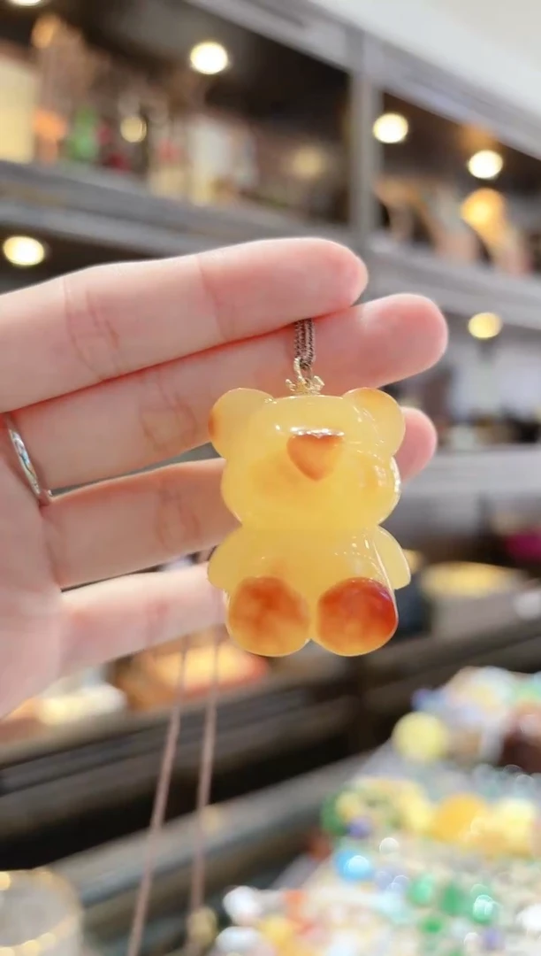 【闪购商品】蜜蜡裸石18K金镶嵌蜜蜡熊吊坠1号