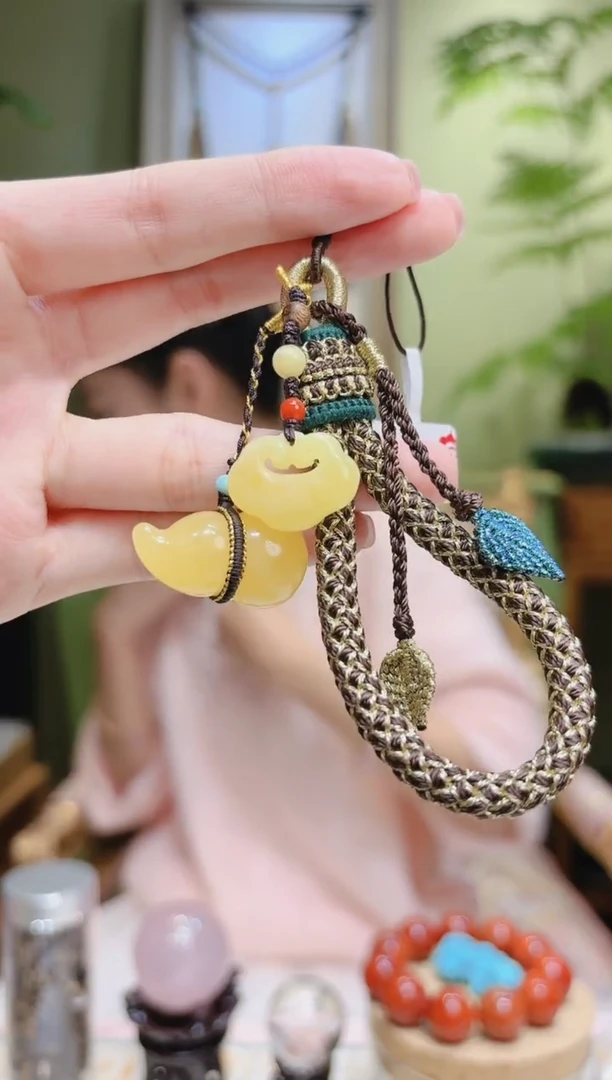 【闪购商品】蜜蜡裸石未镶嵌蜜蜡葫芦黑龙鳞手机挂