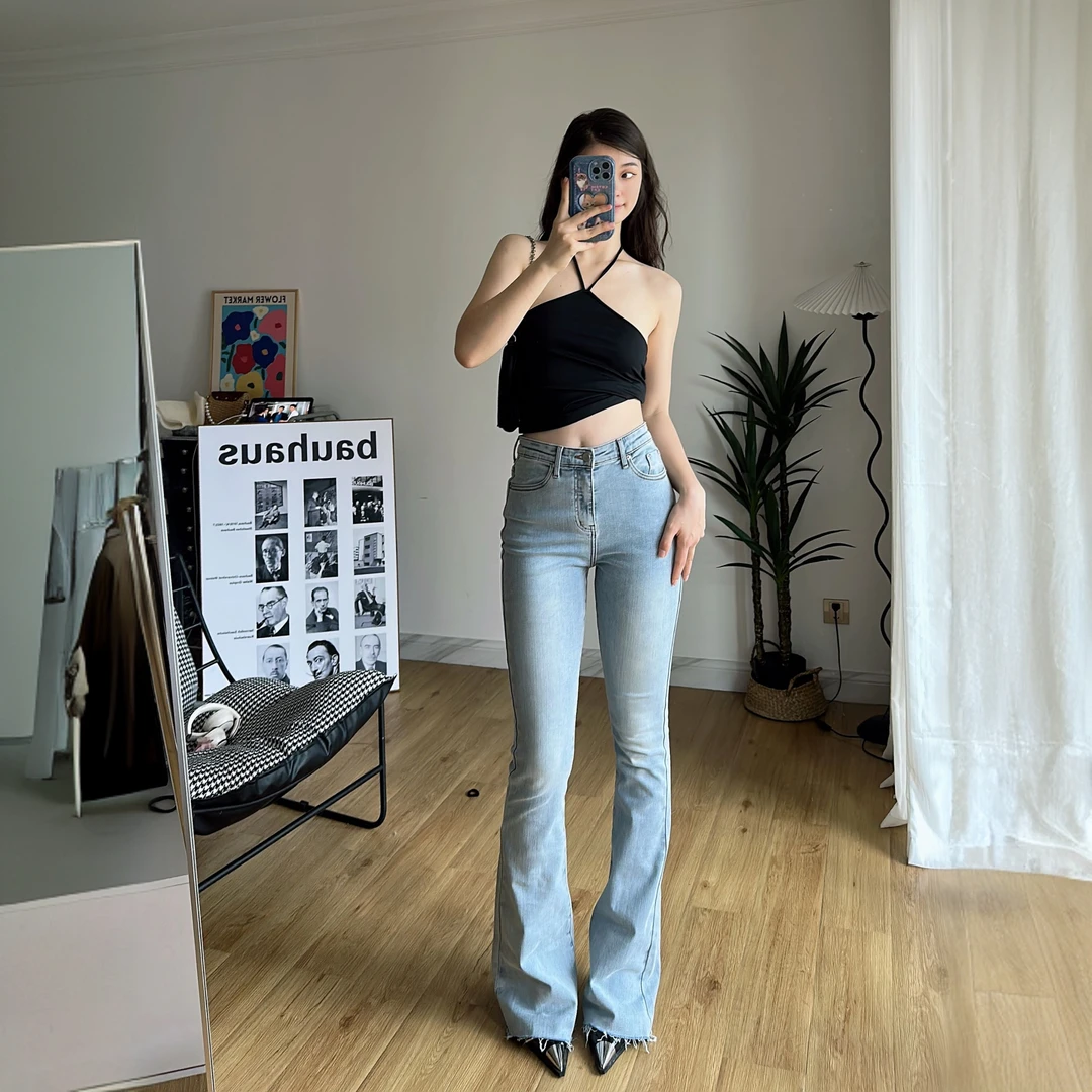 张百亿筷子精2.0牛仔裤裤子显瘦高个子紧身微喇感喇叭裤小众