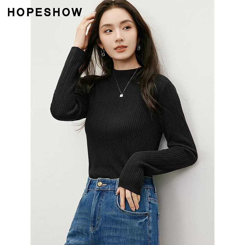 红袖秋季2024新款女装 肌理感正肩半高领套头针织衫90124310106