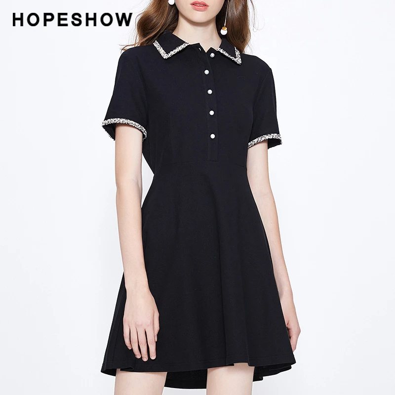 红袖夏季设计感新款女装香风收腰POLO领套头连衣裙90219221605