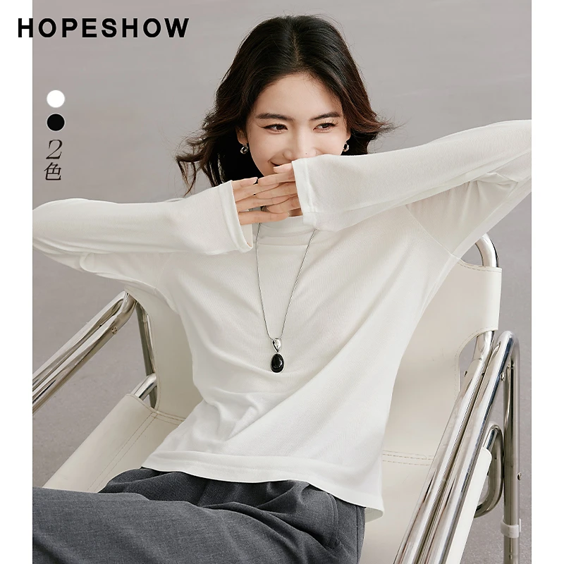 红袖秋季2024新款女装 纯色正肩圆领套头上衣90124300204