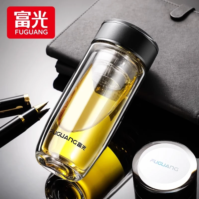 富光加厚双层玻璃杯男士便携水杯女隔热鹅蛋杯子大容量家用泡茶杯